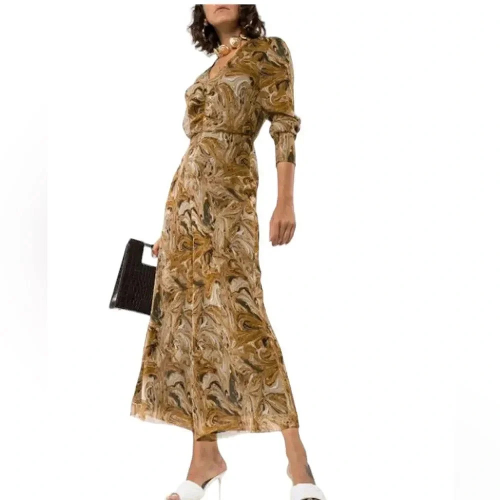 Nanushka Brown Lotus Printed Crepon Jumpsuit XS